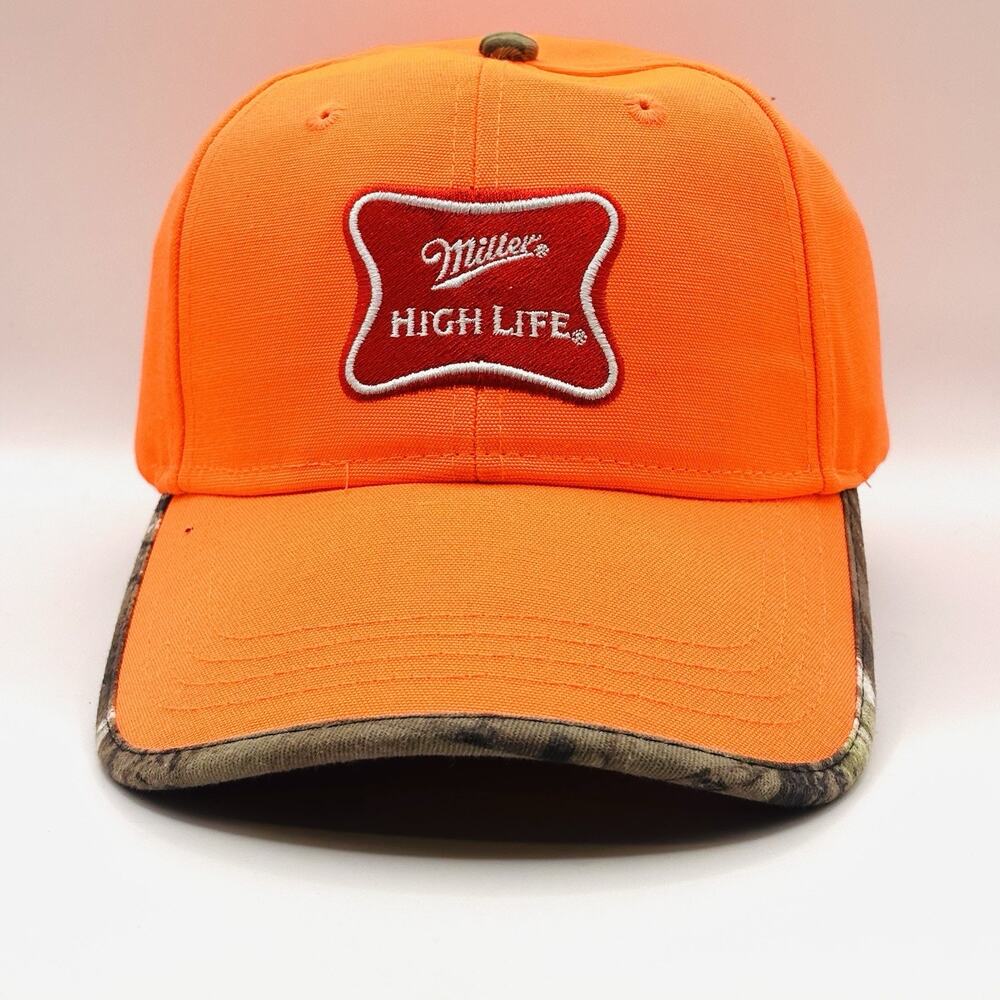 Miller High Life Beer Brewery Blaze Orange Hunting Fishish Golf Hat Cap